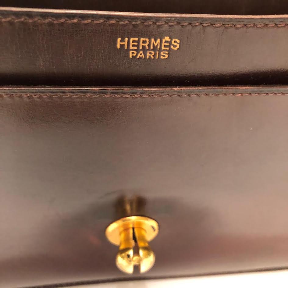 HERMÈS Bag Escale Chocolate Brown Box Vintage 50-60s 18K Gold Plated ...