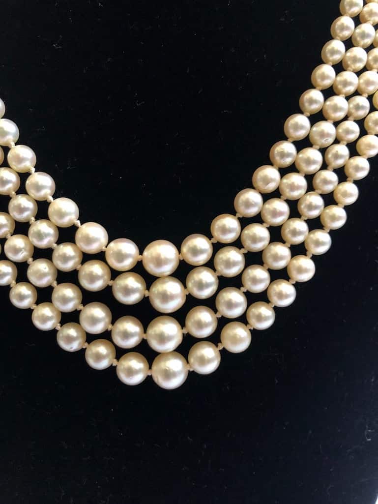 Cultured Pearl and Rubies Necklace 4 Strand Vintage 1940s - Chelsea ...