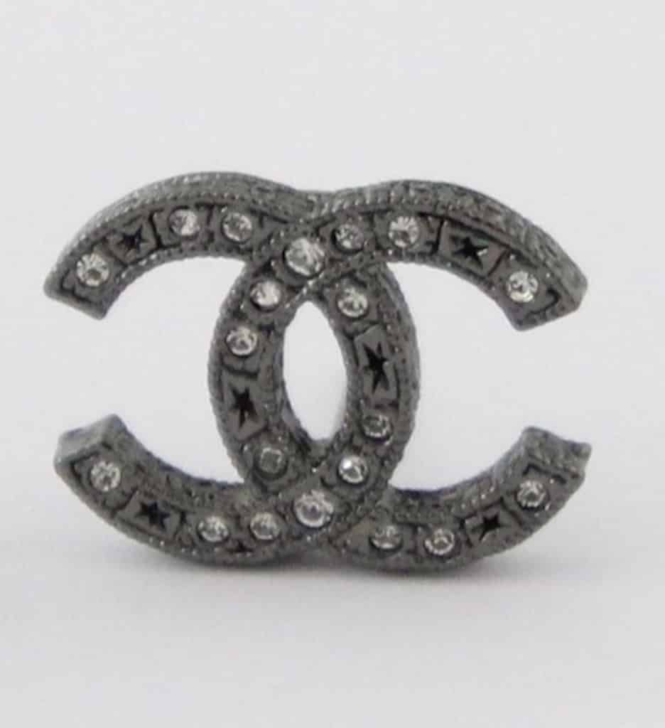 CHANEL CC Stud Earrings Silver Metal Black & Crystal Pre-Fall 2014