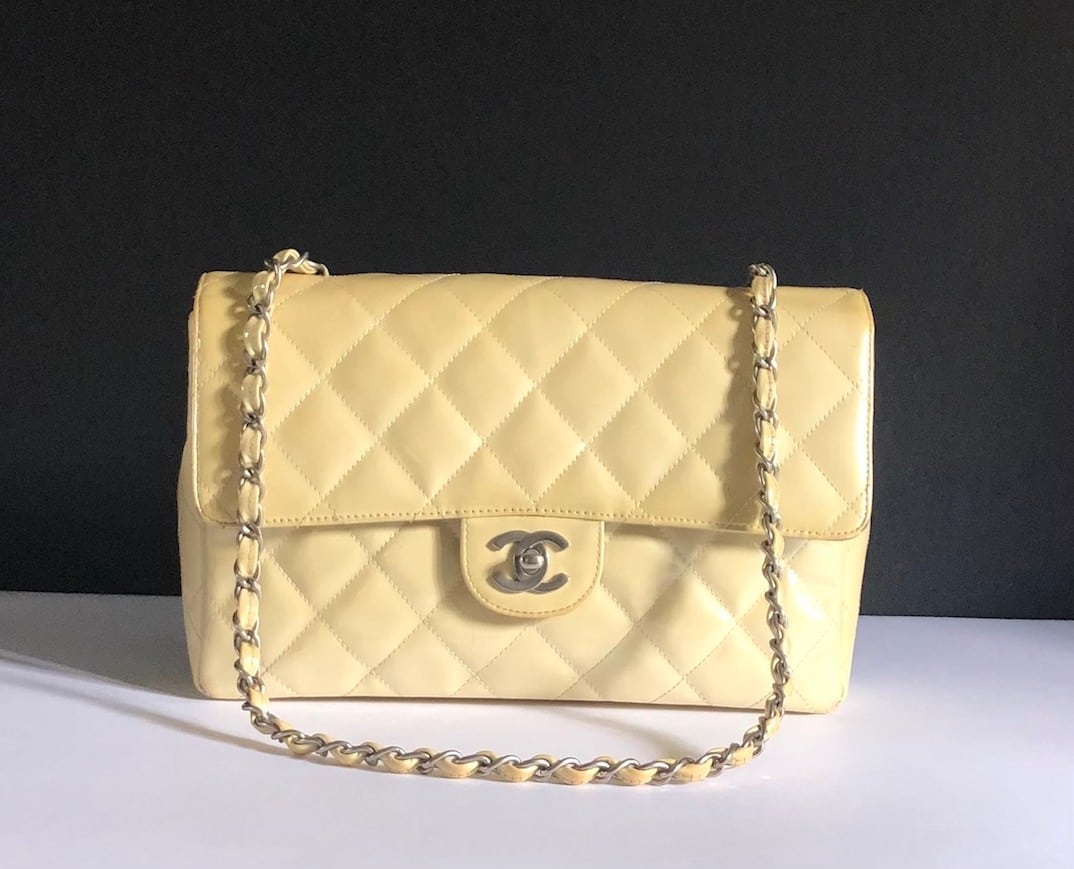 CHANEL Timeless  Flap Bag Patent Leather Cream Circa 2000 - Chelsea  Vintage Couture