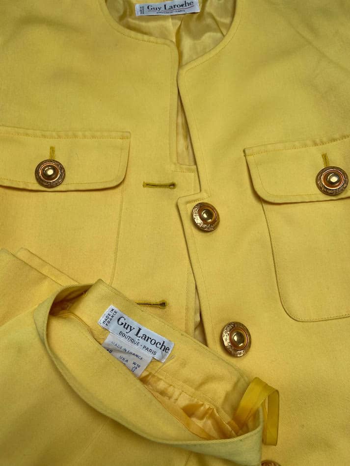 GUY LAROCHE Vintage Blazer Skirt Suit Gold Buttons Yellow - Chelsea ...