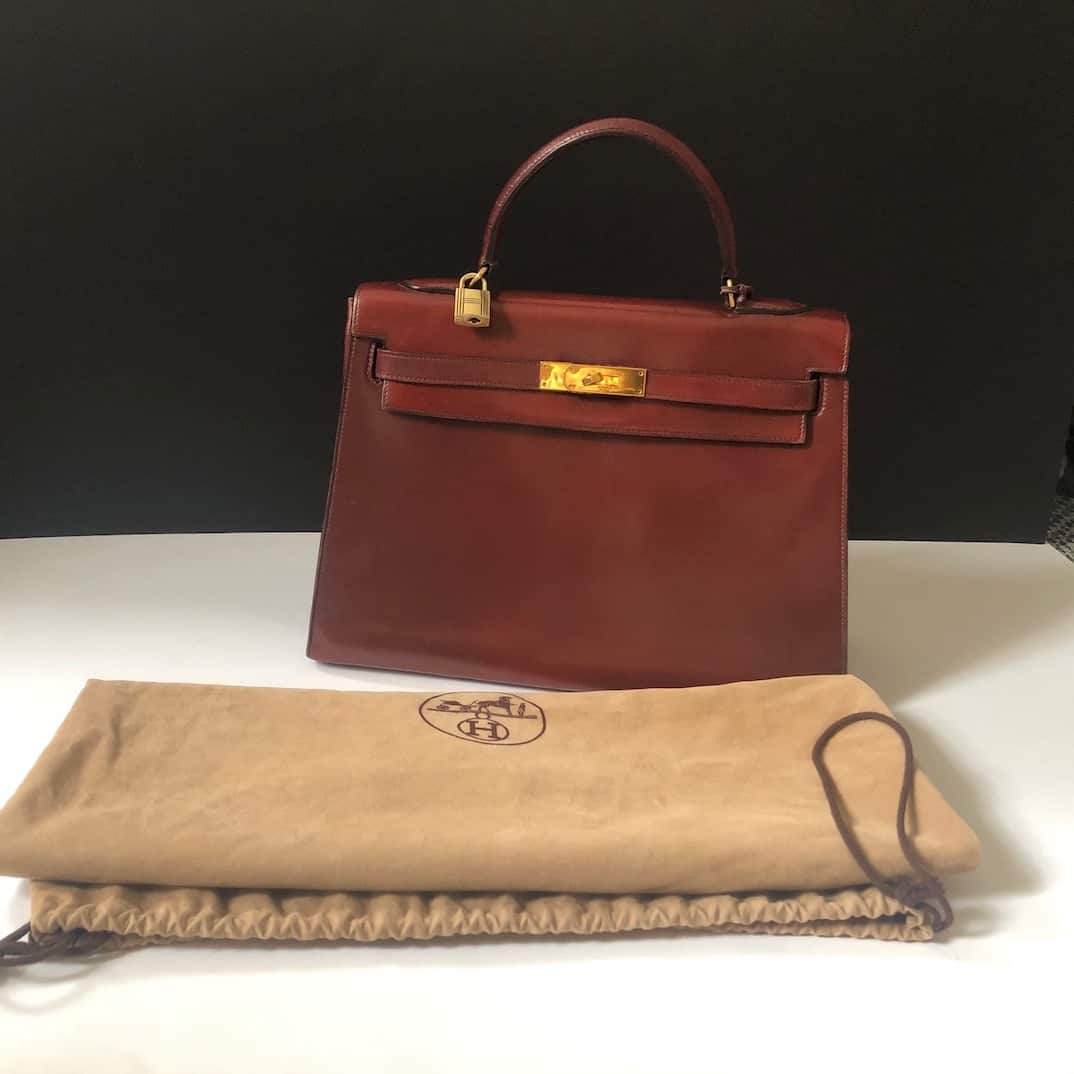 HERMÈS Kelly 32 Leather Box Handbag Burgundy Red Vintage - Chelsea ...