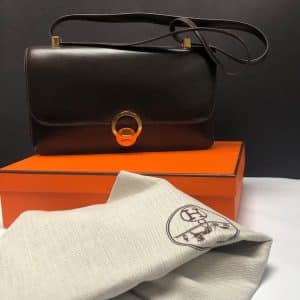 Hermes Vintage Brown Box Calf Leather Jige Clutch - RubyLUX