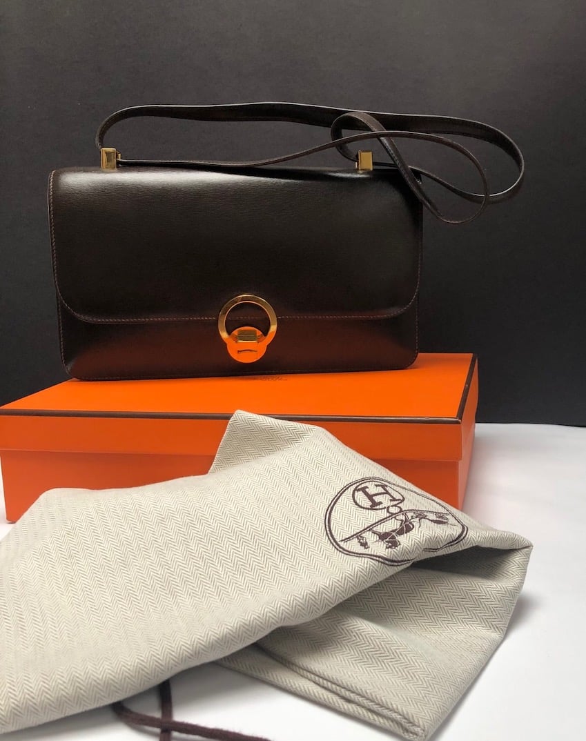 HERMÈS Vintage Box Calf Leather Ring Shoulder Bag 1975 - Chelsea ...