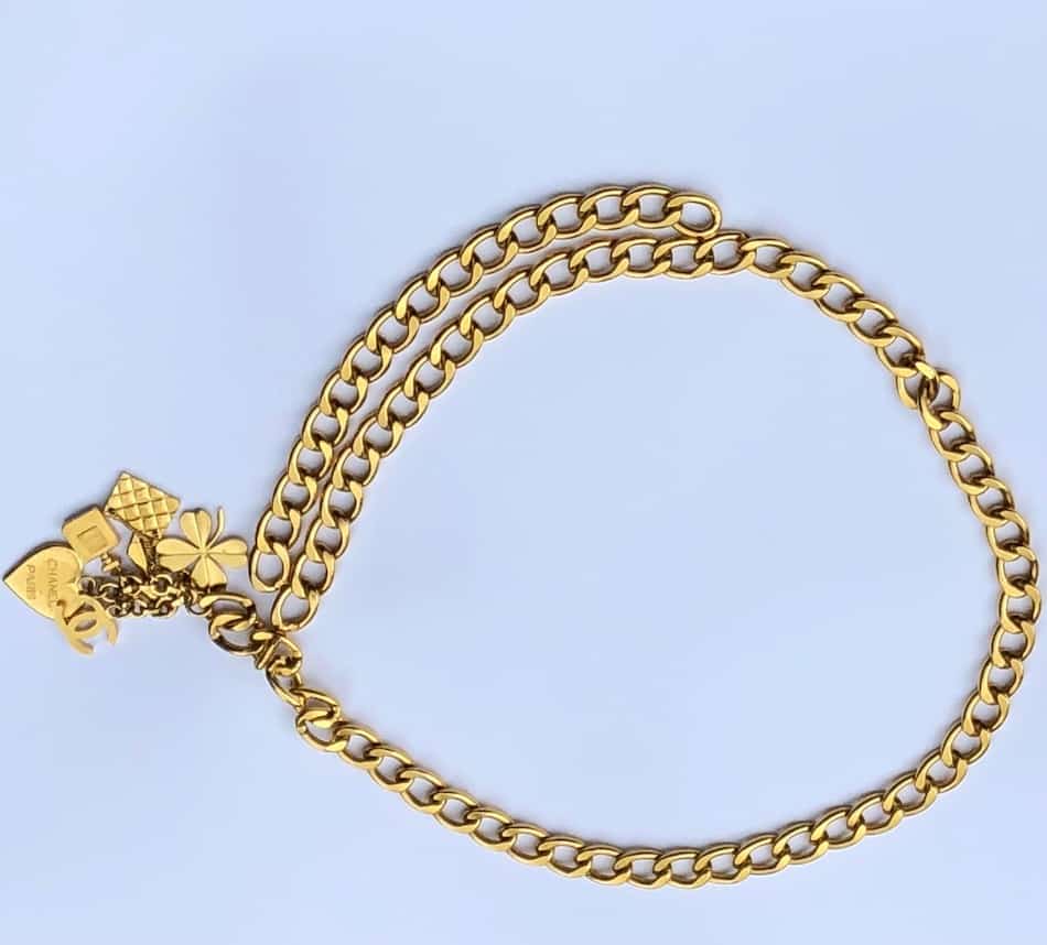 CHANEL Clover Heel Coin Perfume Motif Chain Necklace