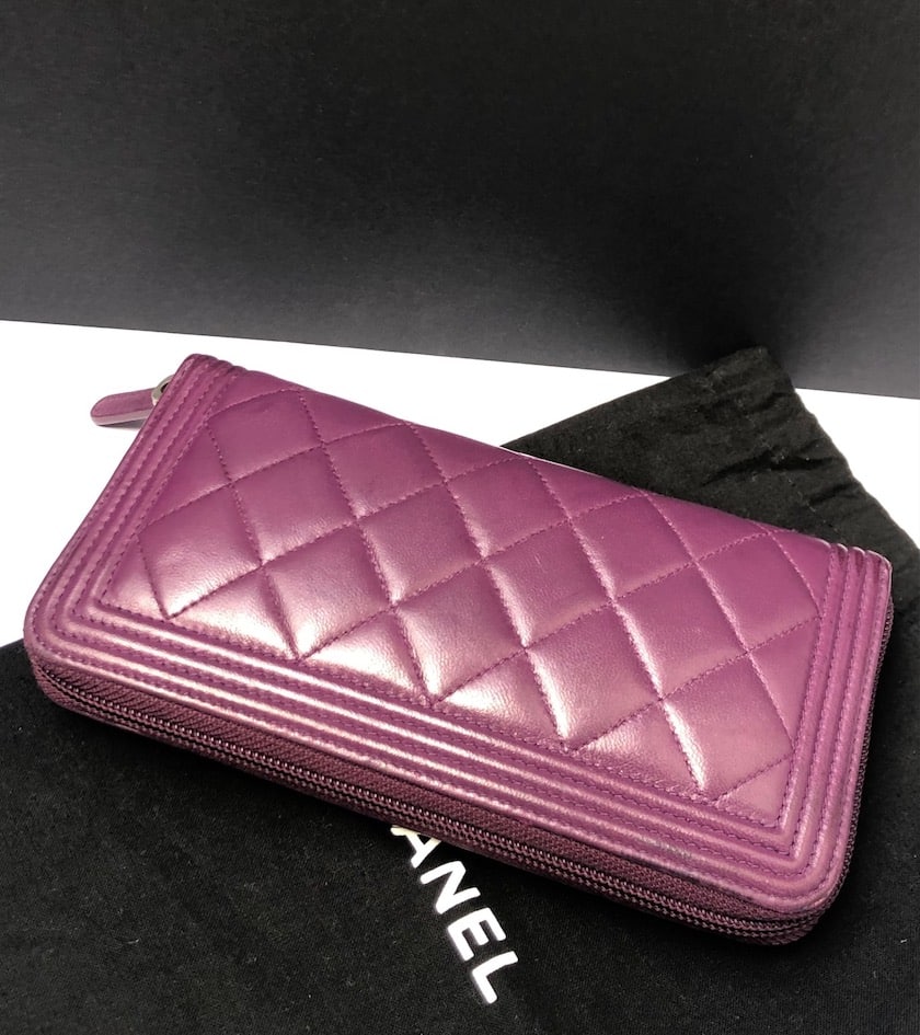 CHANEL Boy Long Wallet Quilted Purple Lambskin Clutch - Chelsea Vintage  Couture