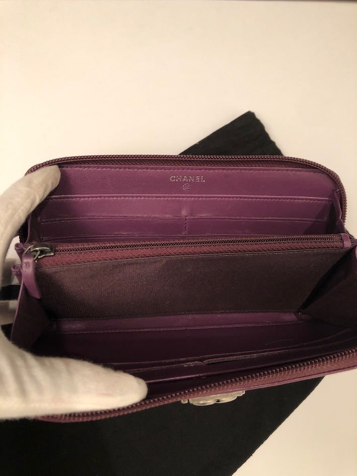 CHANEL Boy Long Wallet Quilted Purple Lambskin Clutch - Chelsea