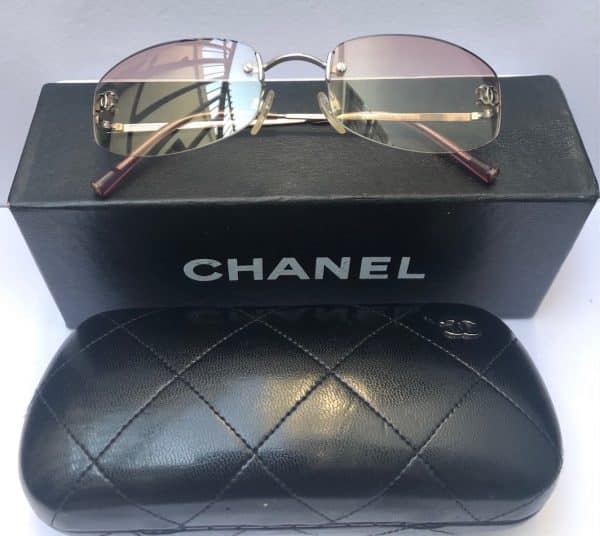 CHANEL Rimless CC Logo Slim Pink Sunglasses W/Case Box - Chelsea ...