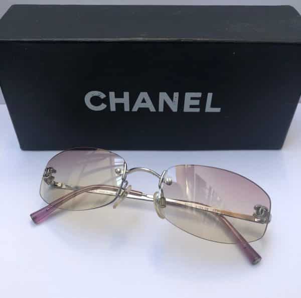 CHANEL Rimless CC Logo Slim Pink Sunglasses W/Case Box - Chelsea ...