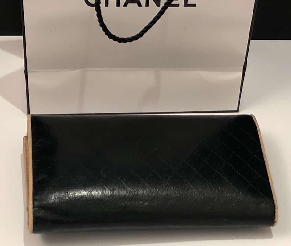 CHANEL Sunglasses Case Black Quilted Faux Leather Clamshell Large Damaged
