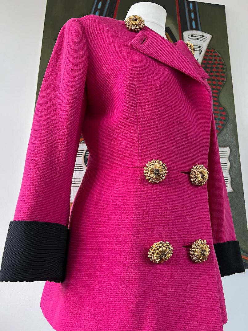 CHRISTIAN DIOR Vintage Suit Jacket Jewel Flower Gold Buttons 80s