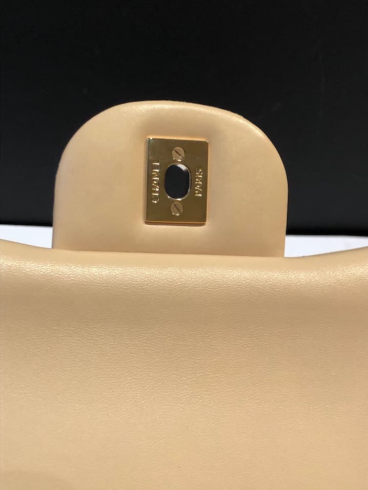 CHANEL Maxi Classic Handbag Leather & Gold Tone Metal Beige Jumbo