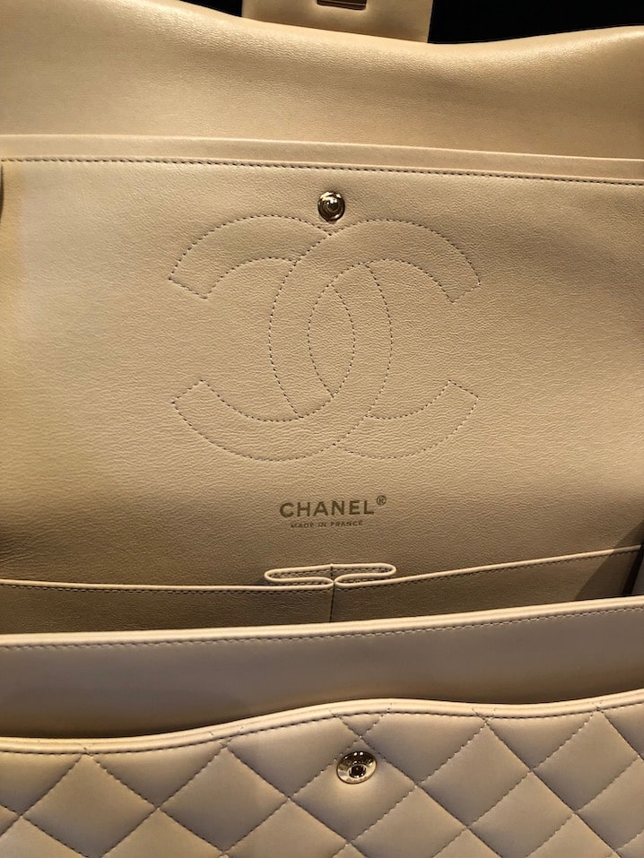 CHANEL Maxi Classic Handbag Leather & Gold Tone Metal Beige Jumbo