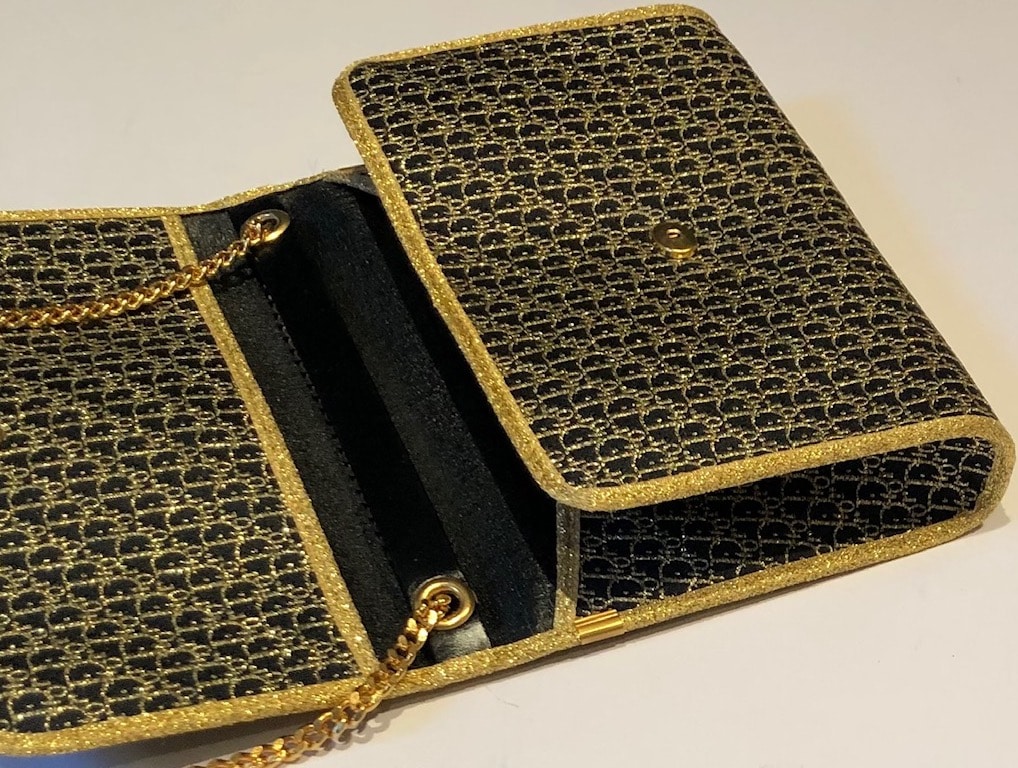 CHRISTIAN DIOR 1970s Monogram Evening Clutch Chain Gold Black Vintage -  Chelsea Vintage Couture