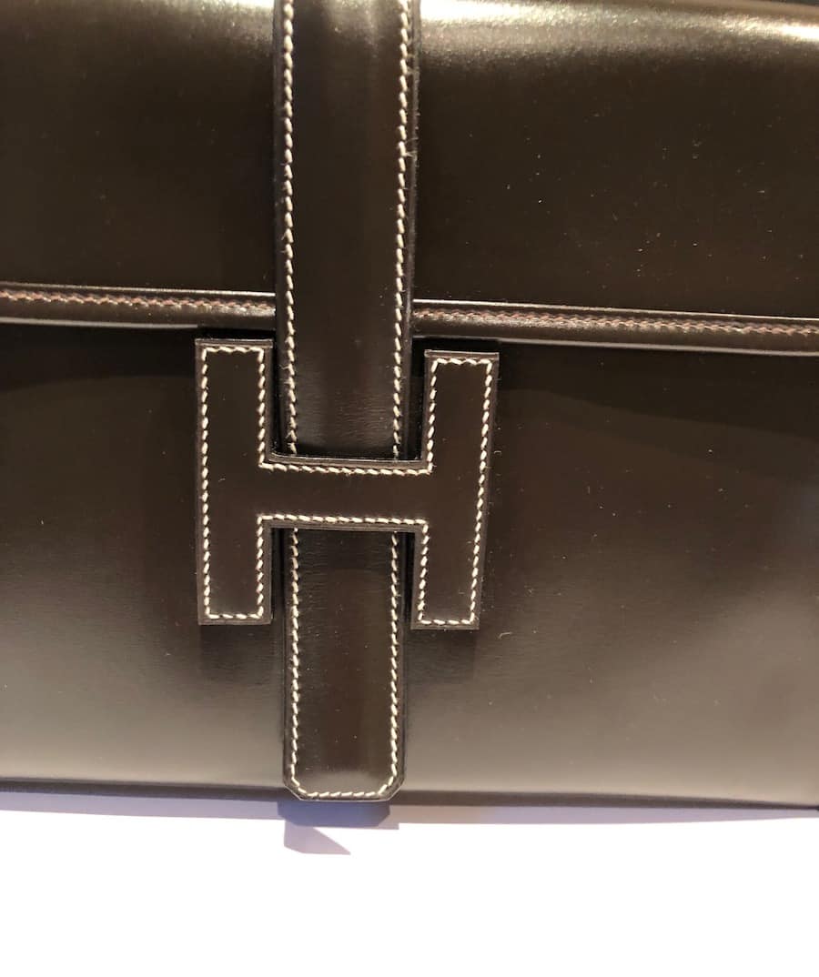 Hermes Navy Blue Vintage Circle J Stamp Box Calf Leather 29cm Jige
