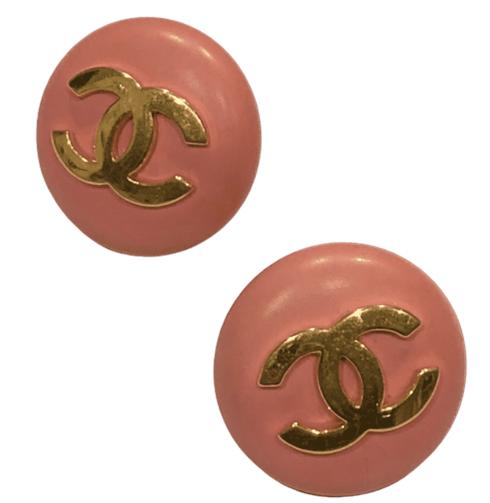 CHANEL Vintage CC Button Clip-On earrings Pink CC Logo 2004