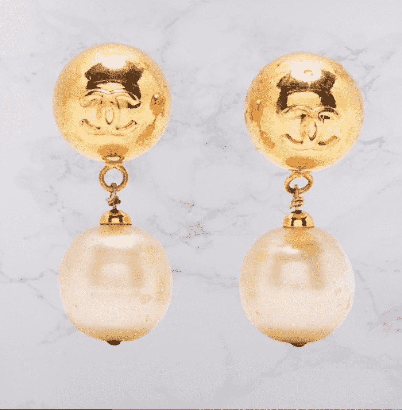 CHANEL Vintage Pearl CC Logo Clip-On Drop Earrings - Chelsea Vintage Couture