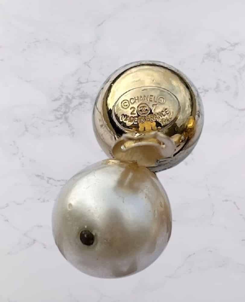 CHANEL NEW CC Gold Ball Crystal Pearl Evening Dangle Drop Earrings in Box