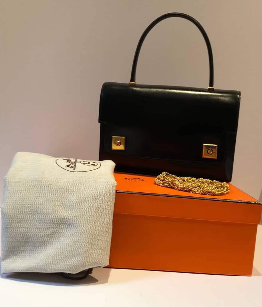 HERMÈS Piano Handbag Black Box Leather Vintage Circa 1960s W/Box ...