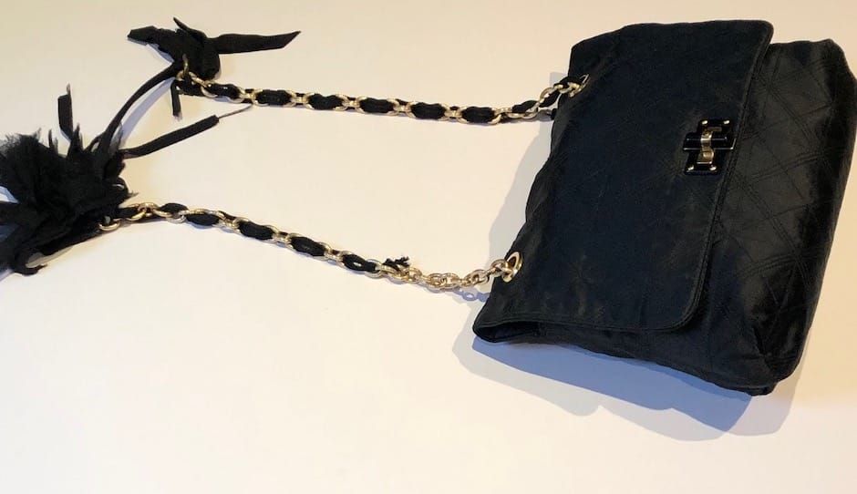 LANVIN Black Quilted Happy Medium Shoulder Satin Bag Chain Flower Strap -  Chelsea Vintage Couture