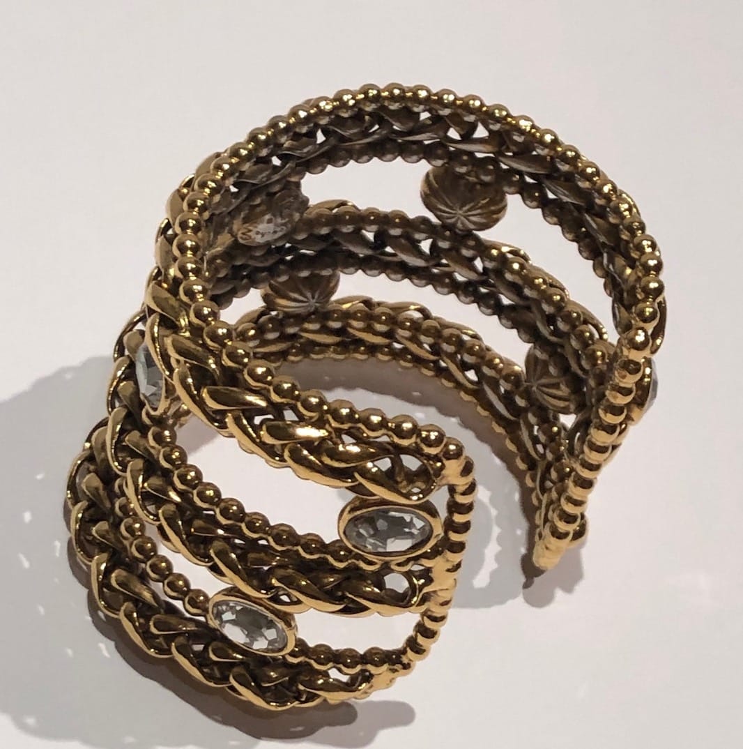 YVES SAINT-LAURENT Vintage 18K Gold Tone Cuff Bracelet Oval Crystals ...