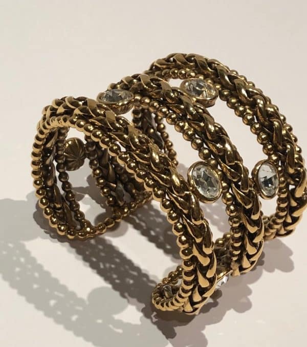YVES SAINT-LAURENT Vintage 18K Gold Tone Cuff Bracelet Oval Crystals ...