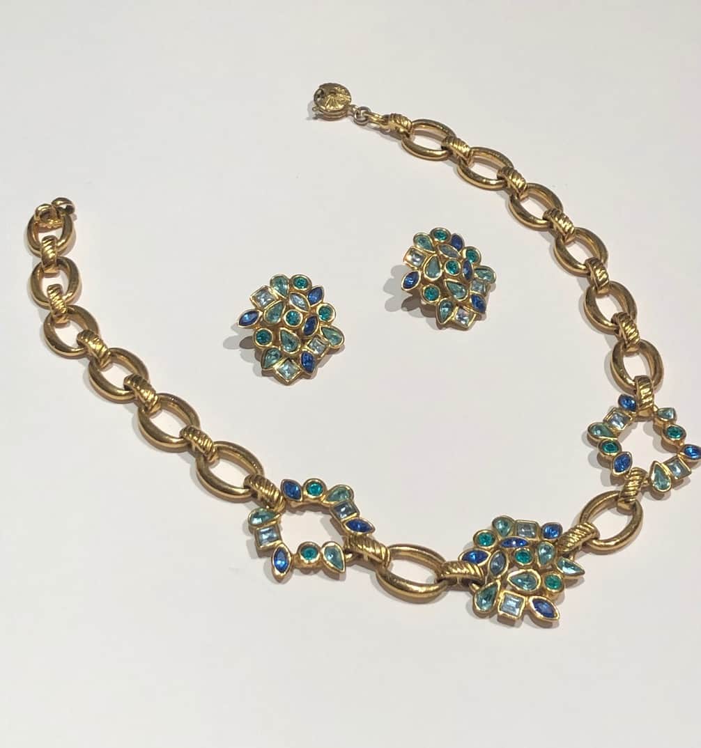 YVES SAINT LAURENT Vintage Necklace Earrings Flower Set Gripoix
