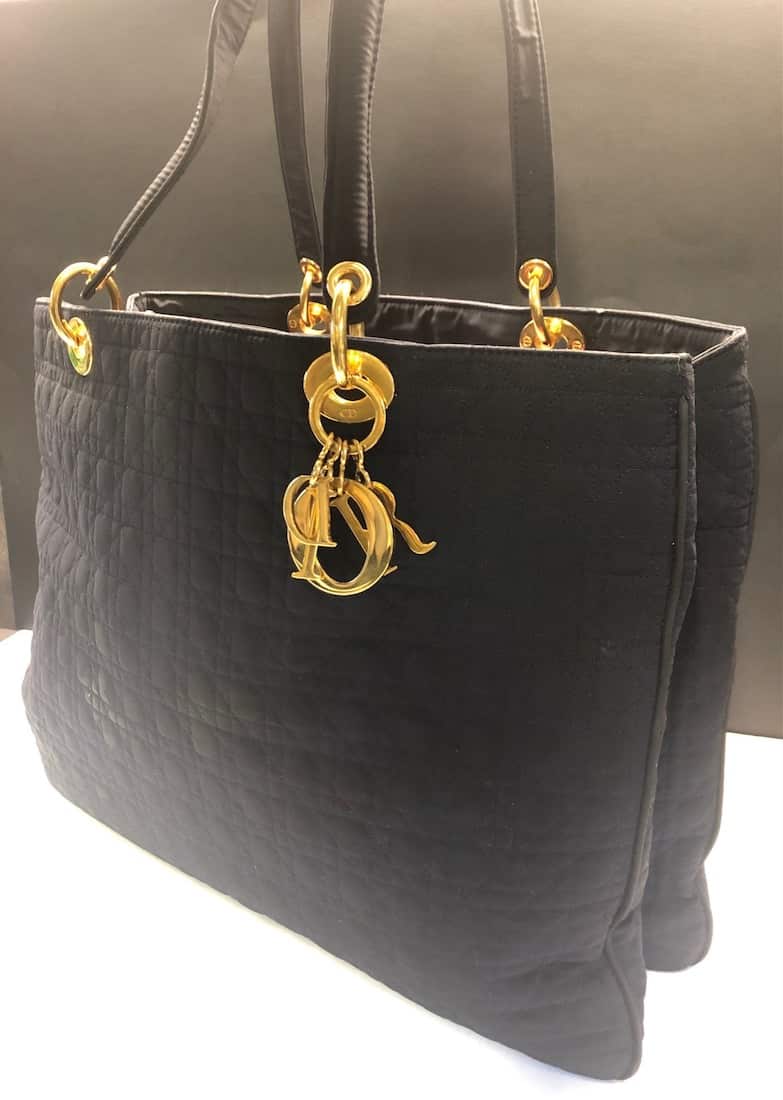 CHRISTIAN DIOR Lady Dior Vintage Nylon Cannage Canvas Tote Bag Black