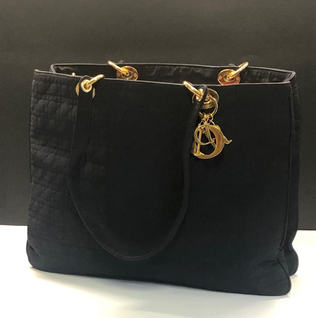 CHRISTIAN DIOR black cannage microfibre Lady Dior bag  Vintage Carwen