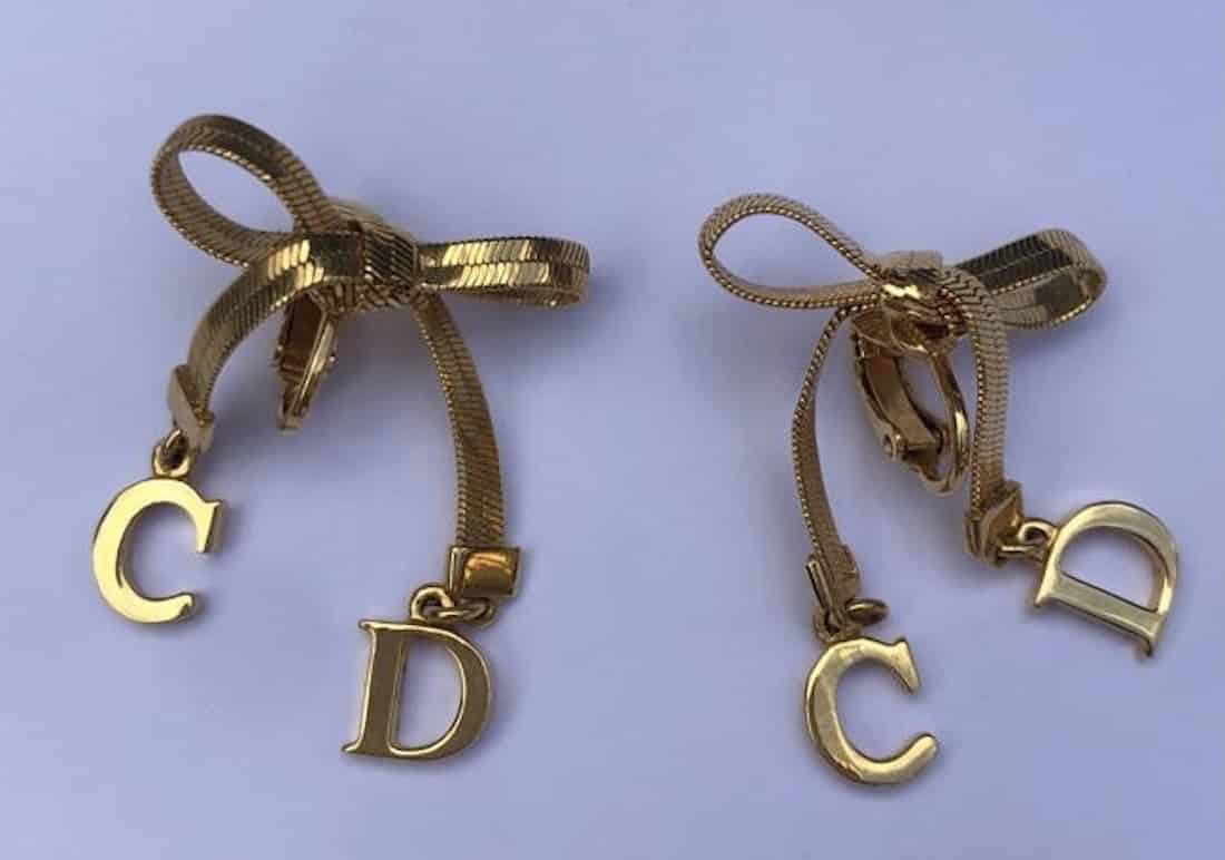 CHRISTIAN DIOR Vintage Gold Tone Bow Earrings Clip-On Long - Chelsea ...