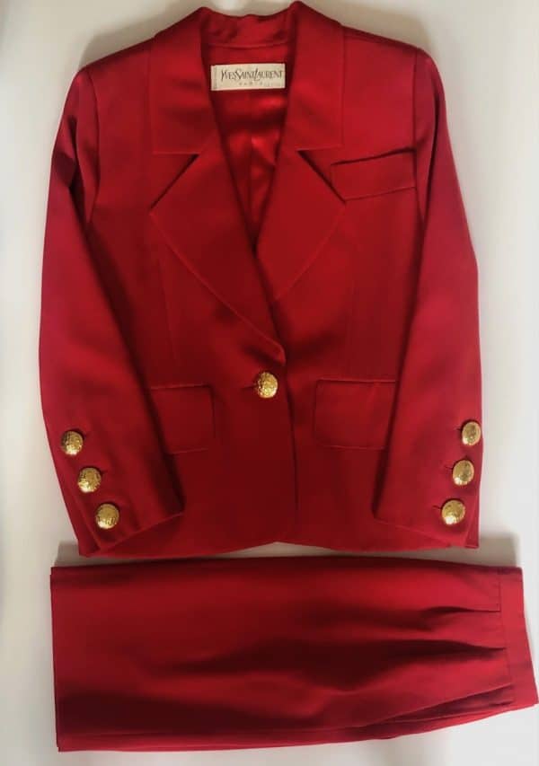 yves saint laurent haute couture 64534 red single breasted jacket suit vintage