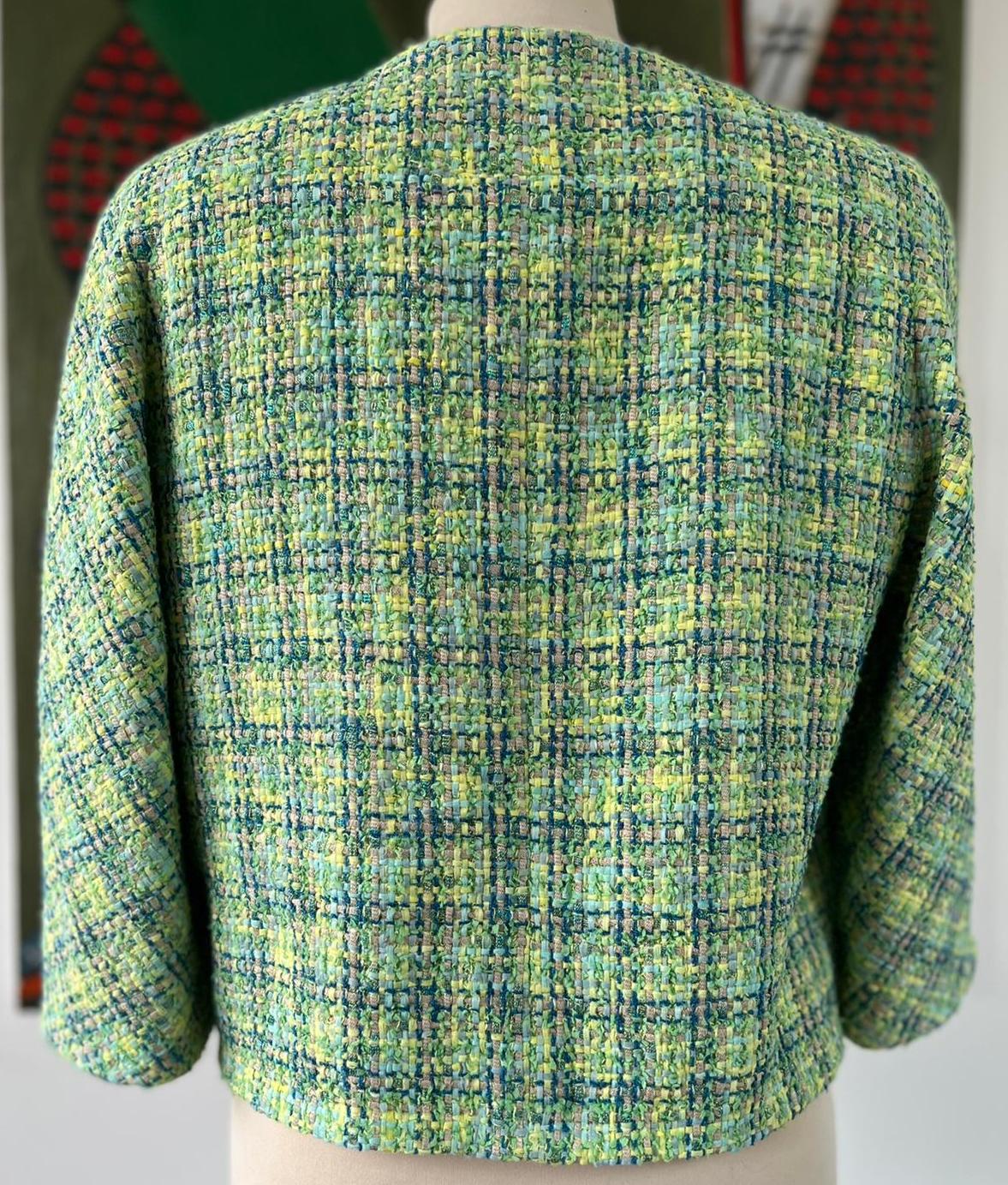 CHANEL 2019 Tweed Jacket Lime Green Spring Collection Chelsea Vintage