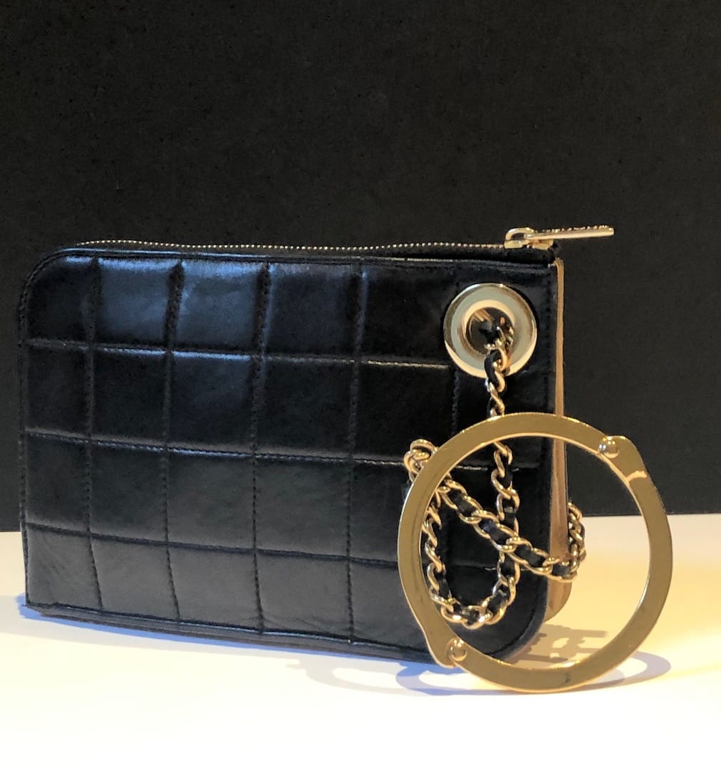 CHANEL Black Timeless Quilted Small Handcuff Leather Clutch Pouch 2002 -  Chelsea Vintage Couture