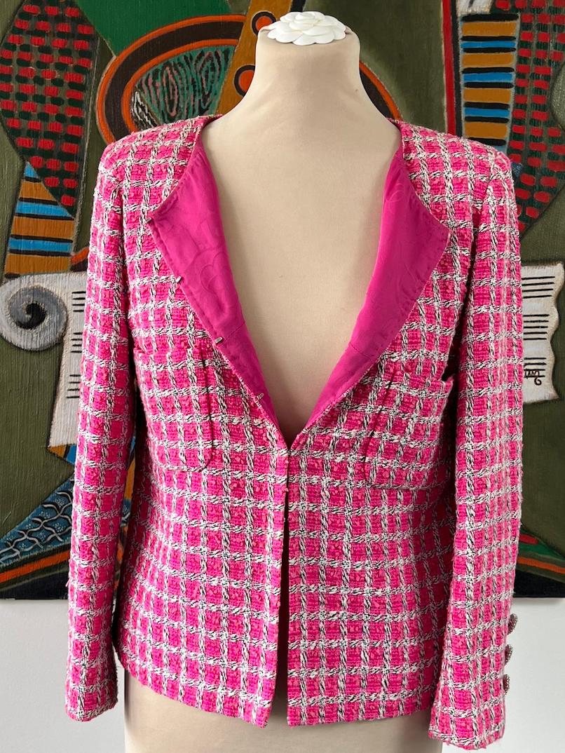 CHANEL 90s 96P ICONIC VINTAGE PINK TWEED JACKET SKIRT SUIT42COLLECTOR039S  PIECE  eBay