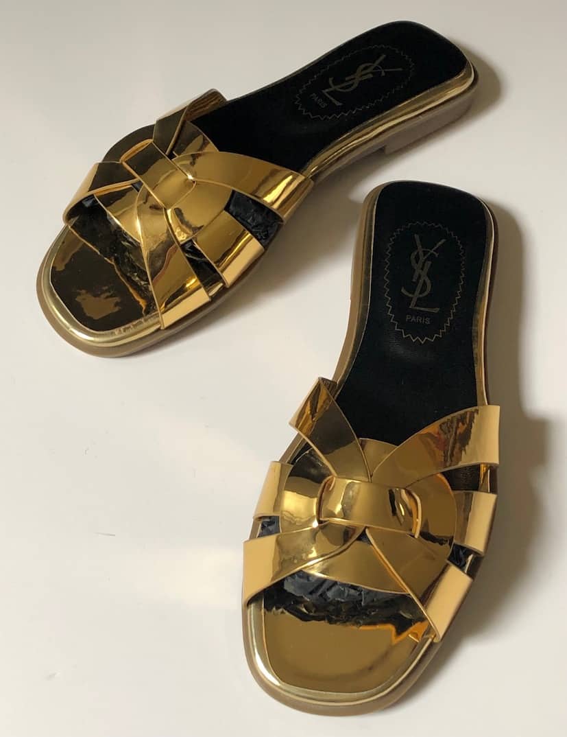 YVES SAINT-LAURENT Tribute Flat Metallic Gold Sandals Shoes Circa 2000 ...