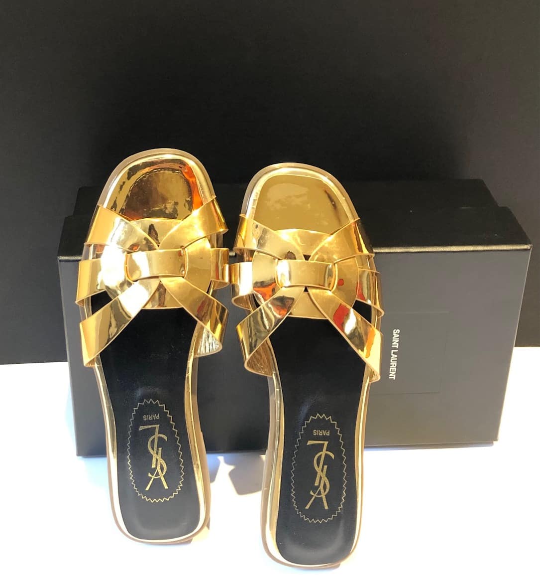 Immersion mill Every week YVES SAINT-LAURENT Tribute Flat Metallic Gold Sandals Shoes Circa 2000 -  Chelsea Vintage Couture