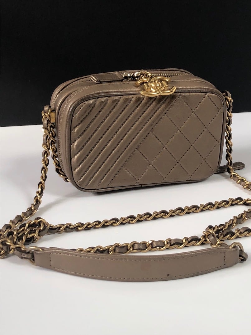 CHANEL Bronze Quilted Lambskin Small Coco Boy Camera Case Shoulder Bag 2014  - Chelsea Vintage Couture
