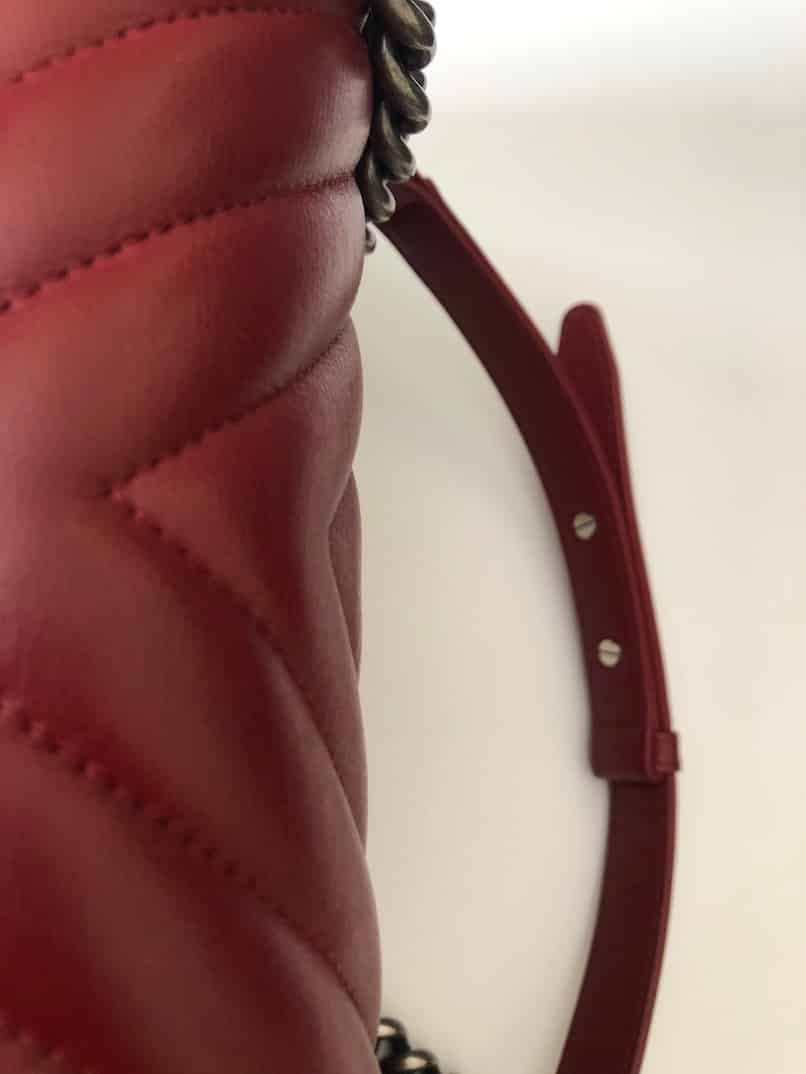 Chanel Medium Boy Flap Chevron Quilted Calfskin Shoulder Bag Red