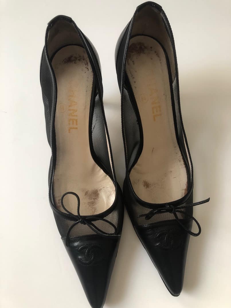 CHANEL Leather Heels and Mesh CC Logo Black Shoes Pump W/Box - Chelsea ...