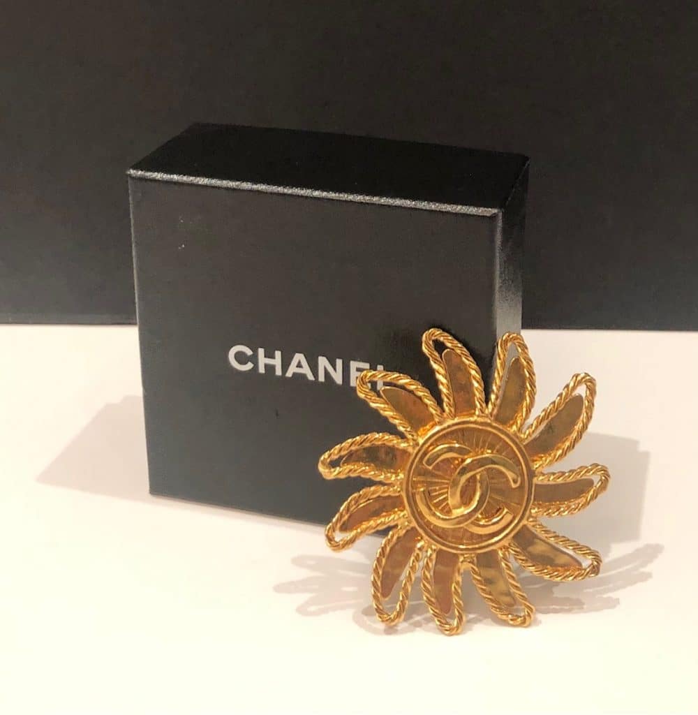 CHANEL 1994 VINTAGE LOGO EMBROIDERED RIBBON BROOCH PIN