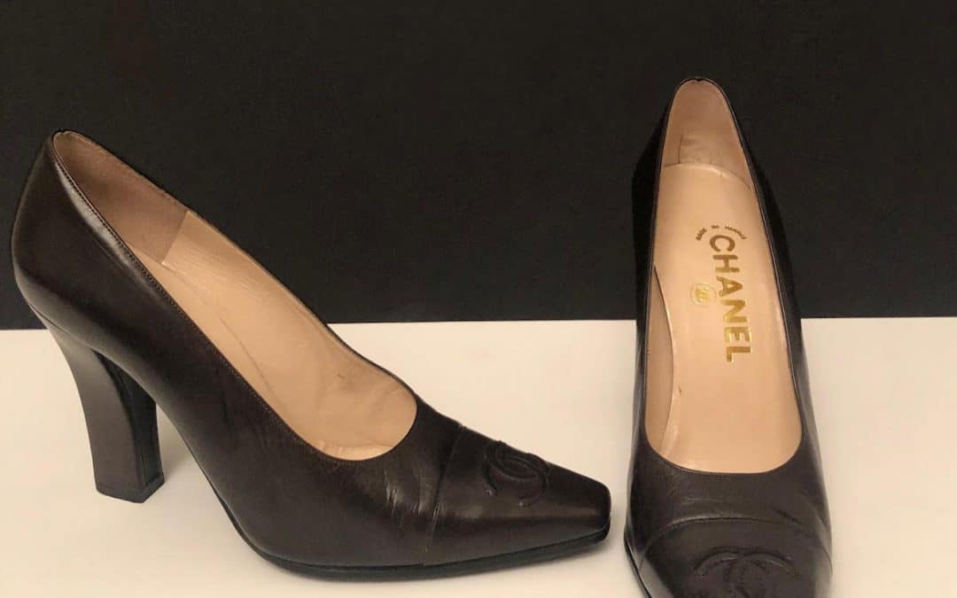 CHANEL CC Logo High Heels Leather Brown Shoes