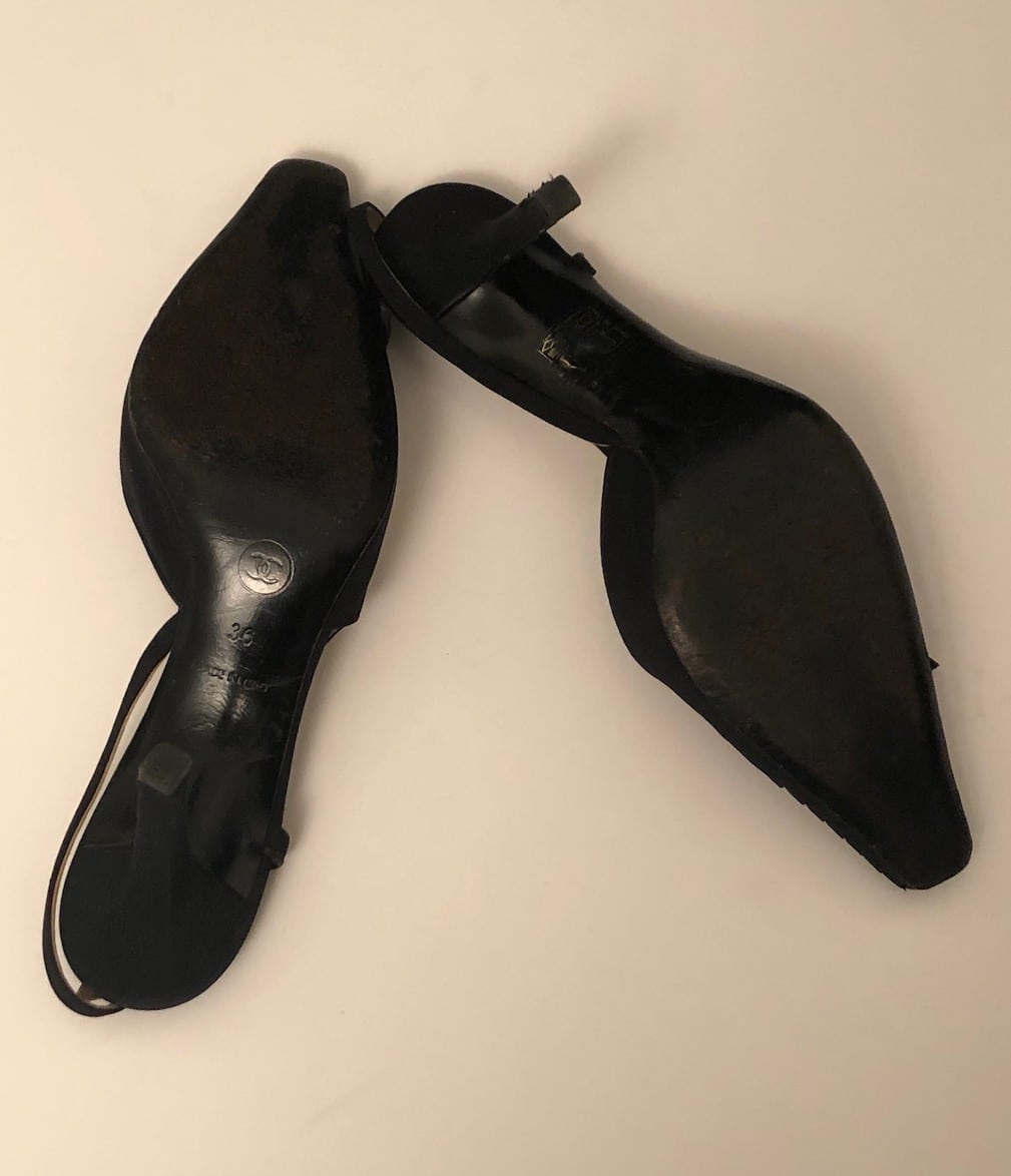 CHANEL Slingback Black Camellia Stiletto Heeled Shoes Size 36 W/Box ...