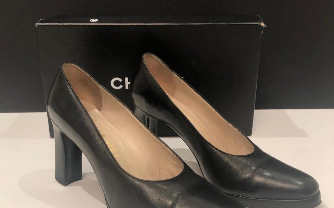 CHANEL Two Tone Leather High Heels Black Shoes