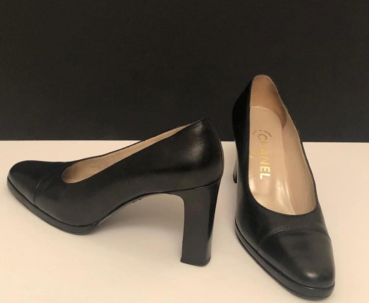 CHANEL Two Tone Leather High Heels Black Shoes - Chelsea Vintage Couture