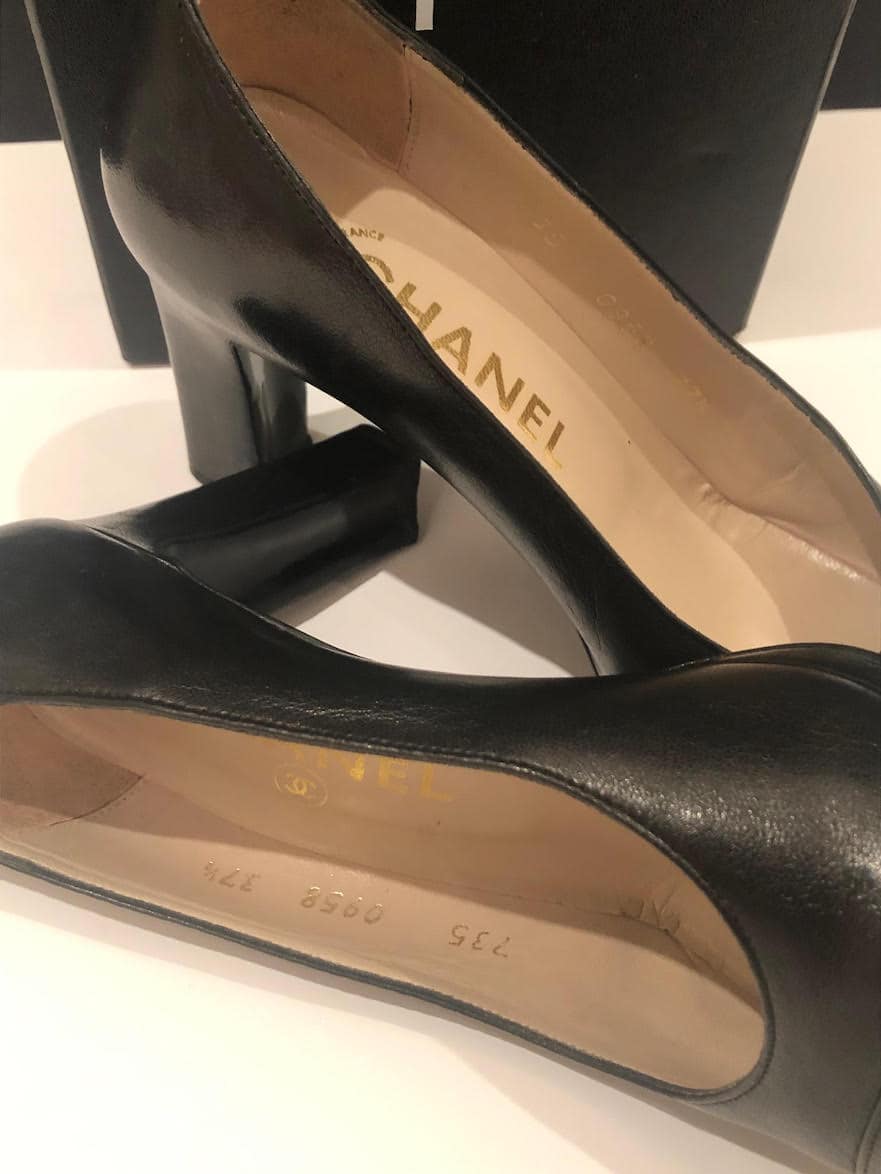 CHANEL Two Tone Leather High Heels Black Shoes - Chelsea Vintage