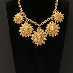 CHANEL Vintage Gold Plated CC Logo Medallion Flower Chain Necklace
