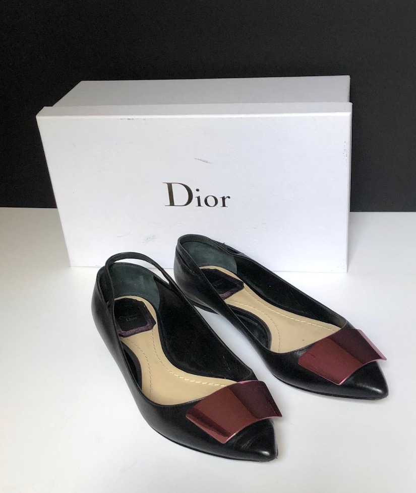 CHRISTIAN DIOR Black Buckle Leather Ballet Flats Size 35.5 - Chelsea ...