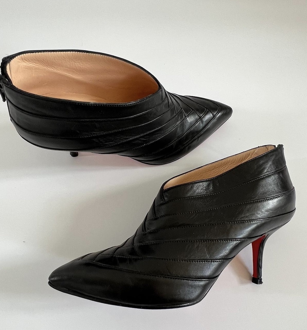 CHRISTIAN LOUBOUTIN Black Leather Orniron Ankle Boots Size 36 