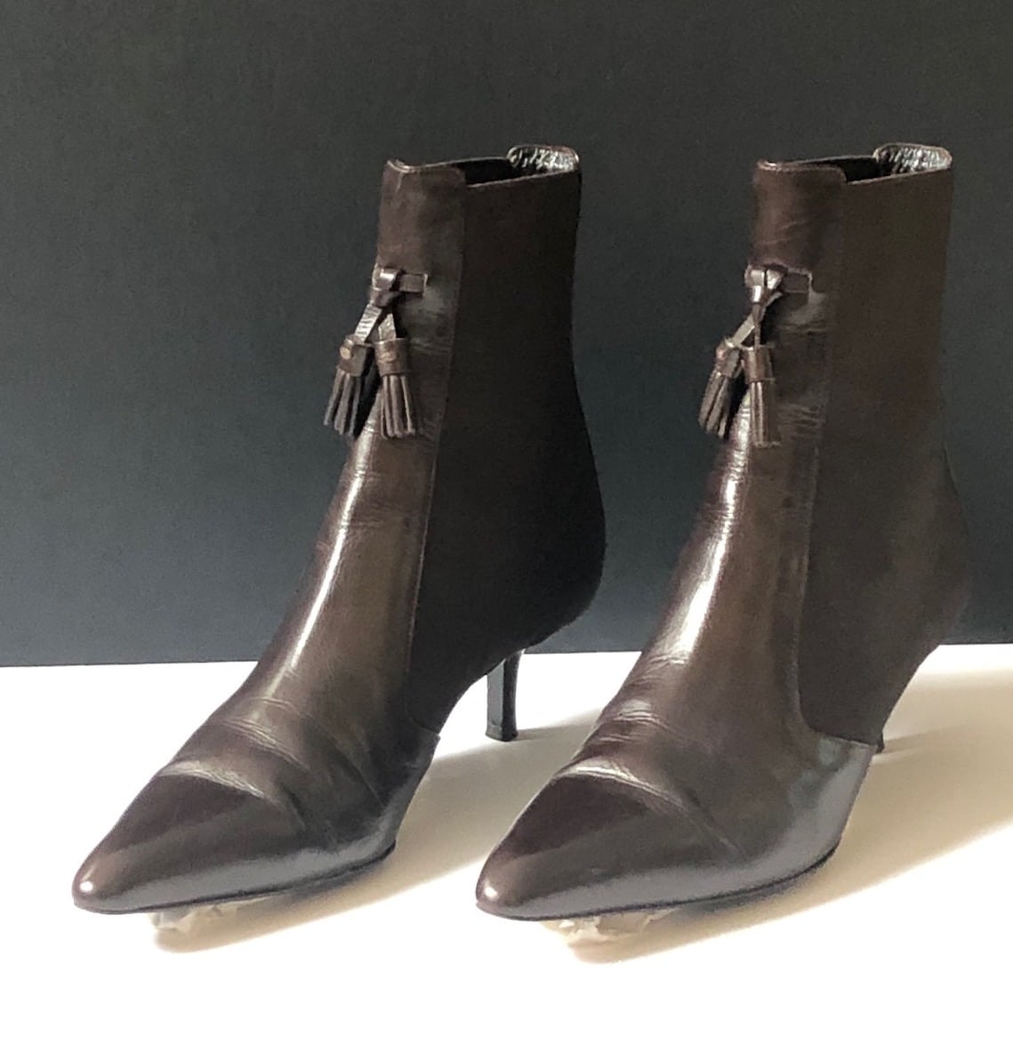 YVES SAINT-LAURENT Ankle Boots Leather Stretch 35.5 - Vintage Couture