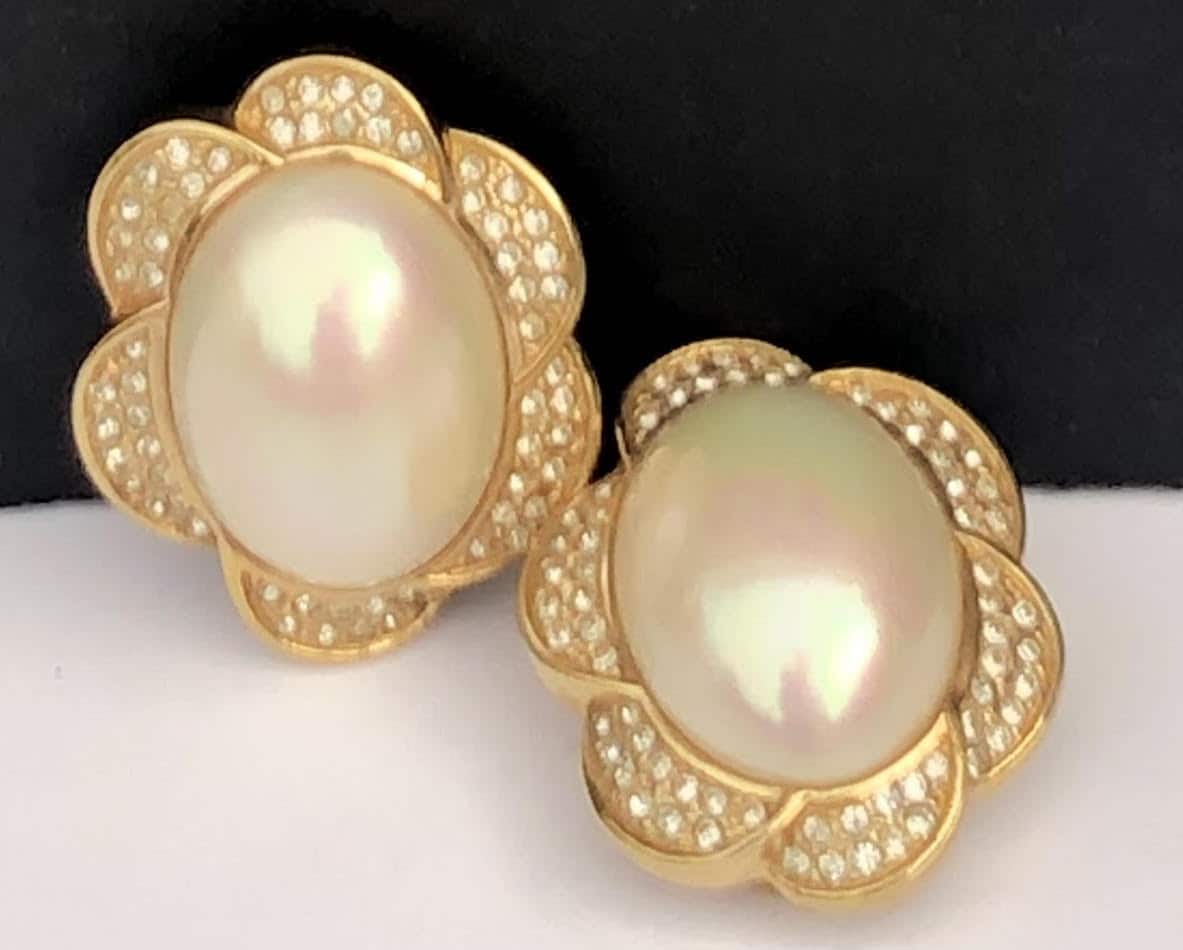 Christian Dior ClipOn Earrings Pearl Rhinestone Diamonds Authentic Gold  Tone  eBay